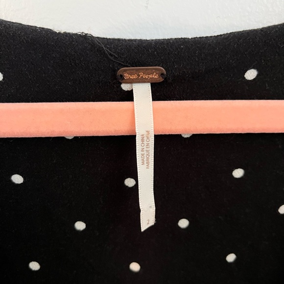 Free People Polka Dot Mini Dress Size 2 Black Tie Neck - Picture 7 of 10